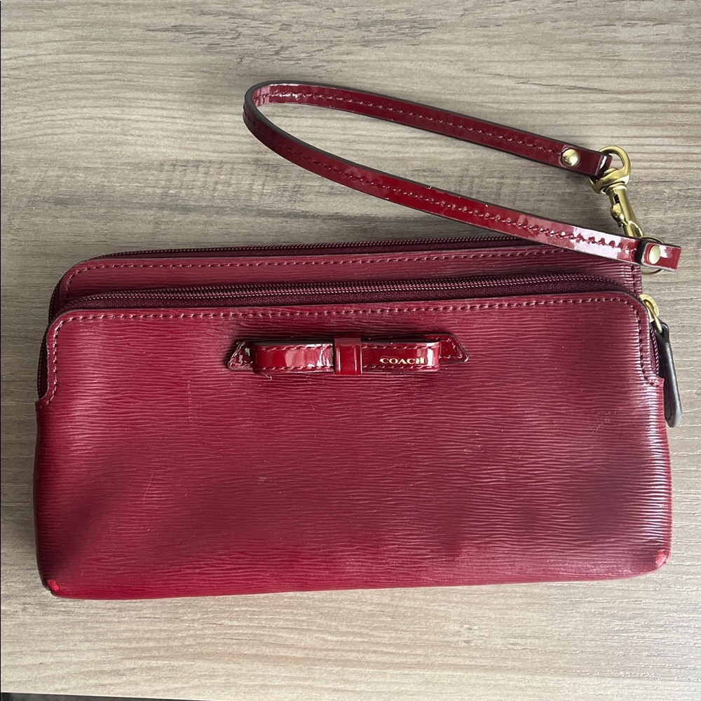 Coach burgandi  Leather Wristlet